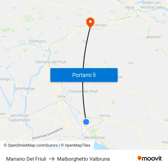 Mariano Del Friuli to Malborghetto Valbruna map