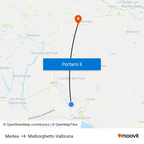 Medea to Malborghetto Valbruna map