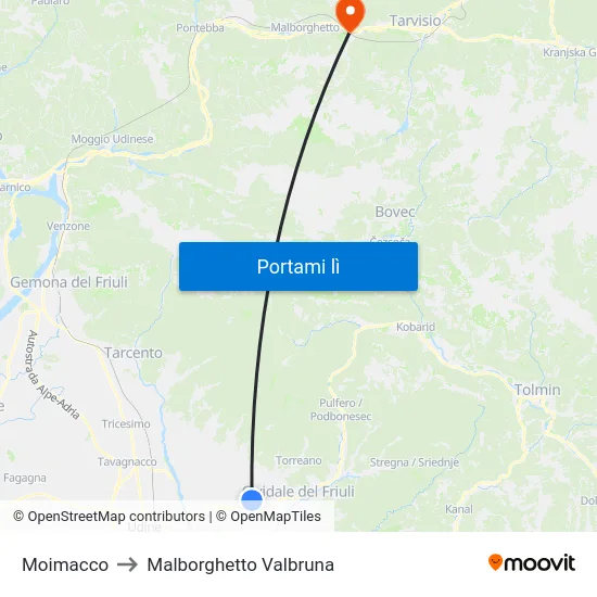 Moimacco to Malborghetto Valbruna map