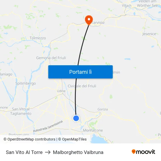 San Vito Al Torre to Malborghetto Valbruna map