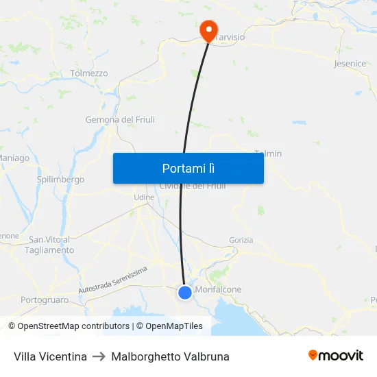 Villa Vicentina to Malborghetto Valbruna map