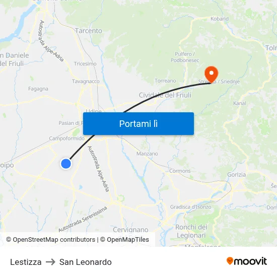 Lestizza to San Leonardo map