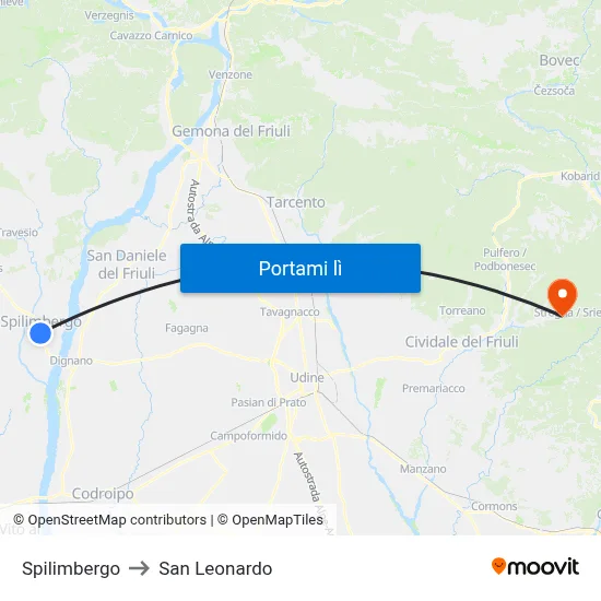 Spilimbergo to San Leonardo map