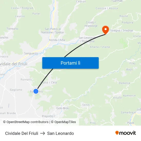 Cividale Del Friuli to San Leonardo map