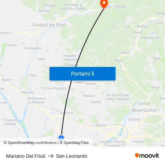 Mariano Del Friuli to San Leonardo map