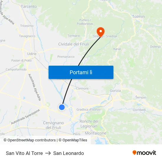 San Vito Al Torre to San Leonardo map