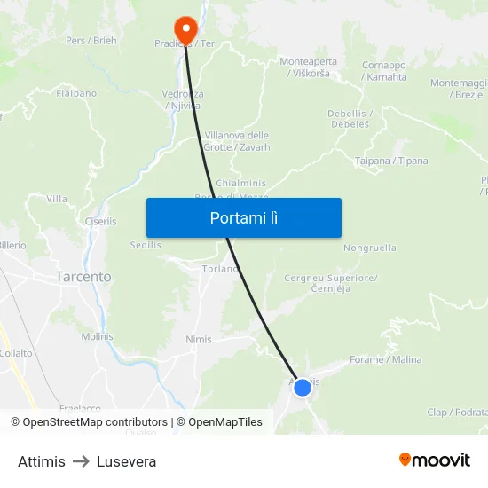 Attimis to Lusevera map