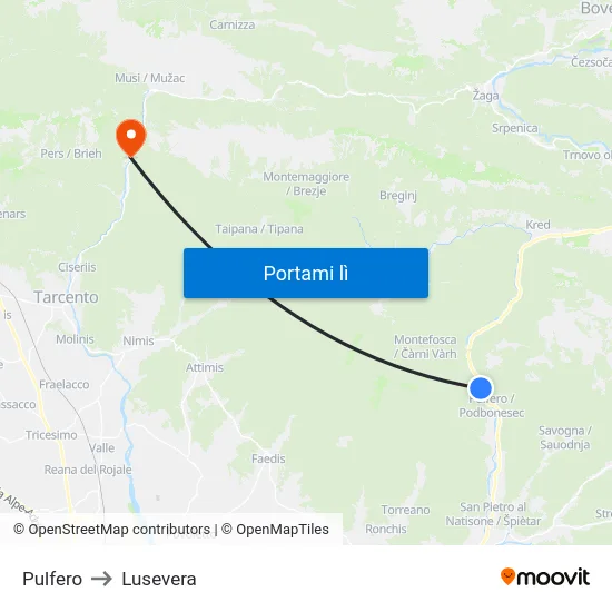 Pulfero to Lusevera map