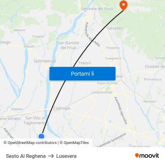 Sesto Al Reghena to Lusevera map