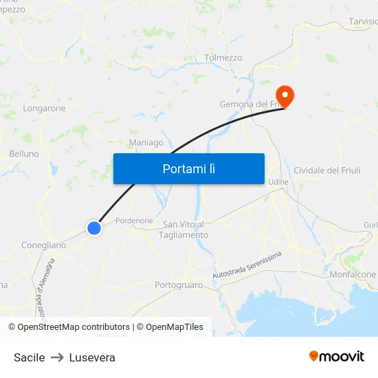 Sacile to Lusevera map