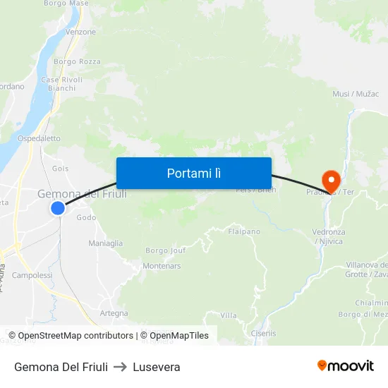 Gemona Del Friuli to Lusevera map