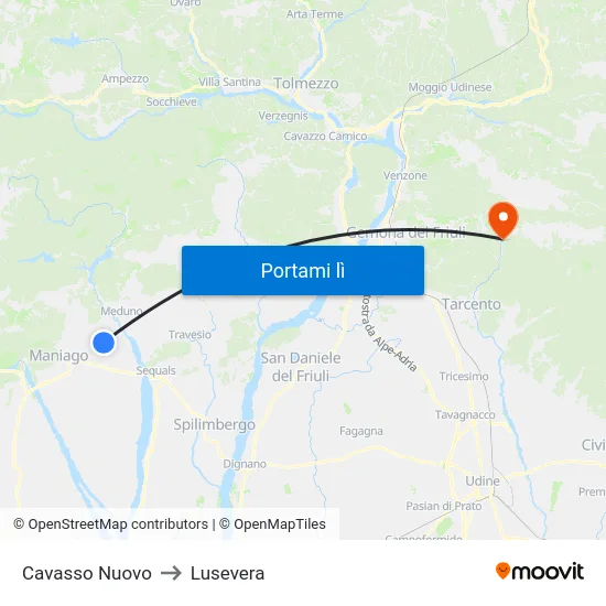 Cavasso Nuovo to Lusevera map