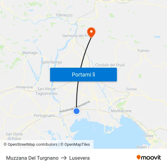 Muzzana Del Turgnano to Lusevera map