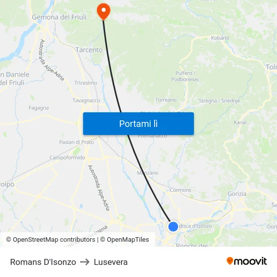 Romans D'Isonzo to Lusevera map
