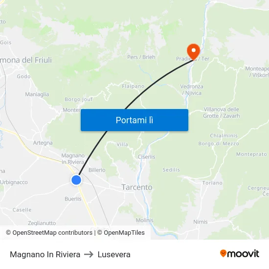 Magnano In Riviera to Lusevera map