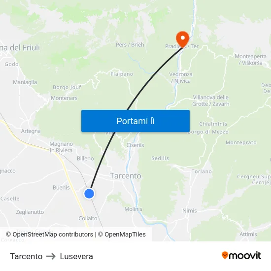 Tarcento to Lusevera map