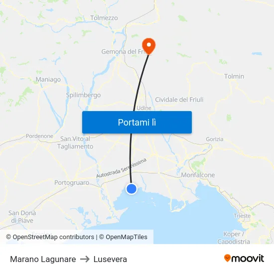Marano Lagunare to Lusevera map