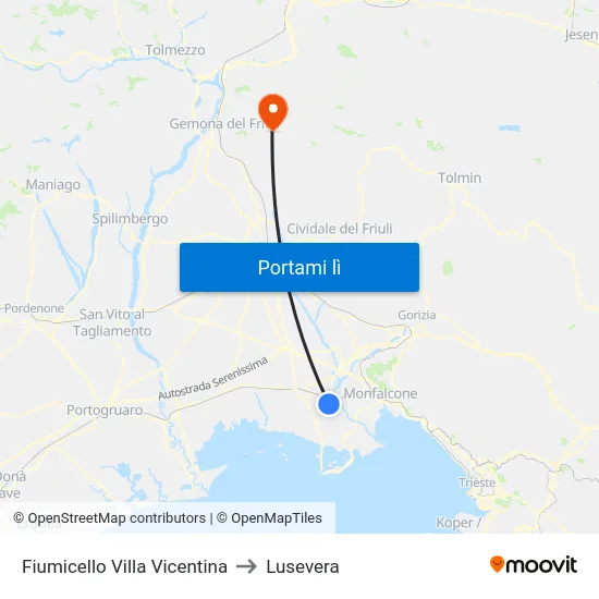 Fiumicello Villa Vicentina to Lusevera map