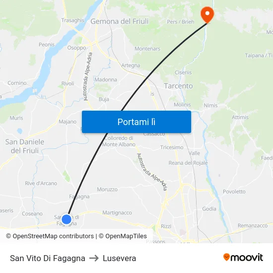 San Vito Di Fagagna to Lusevera map