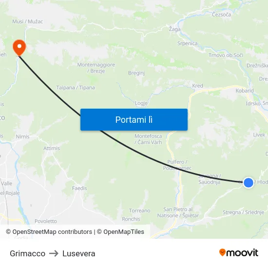 Grimacco to Lusevera map