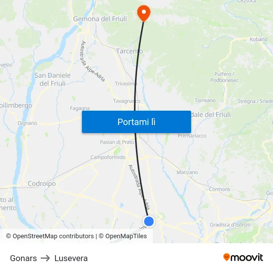 Gonars to Lusevera map