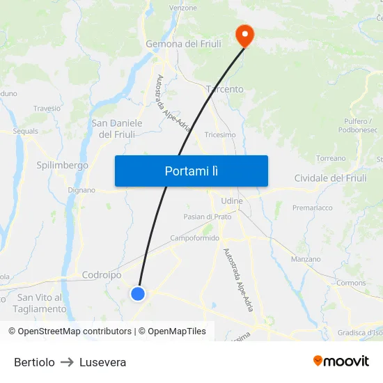 Bertiolo to Lusevera map