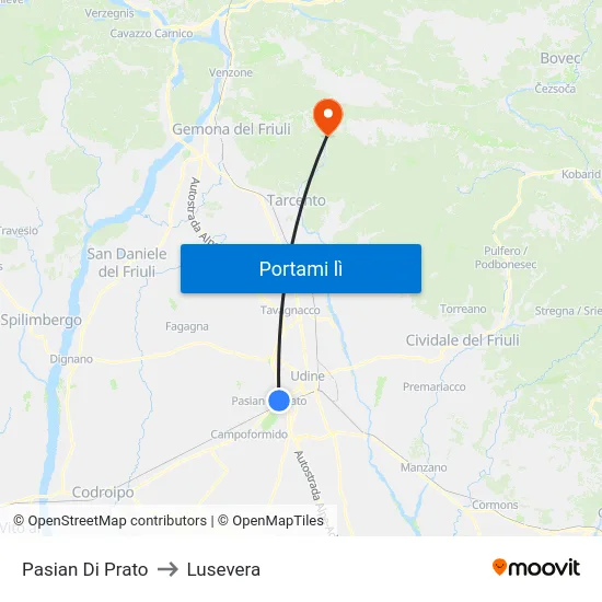 Pasian Di Prato to Lusevera map