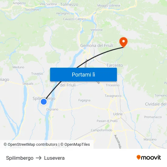 Spilimbergo to Lusevera map