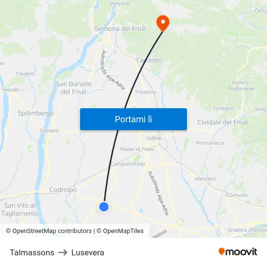 Talmassons to Lusevera map