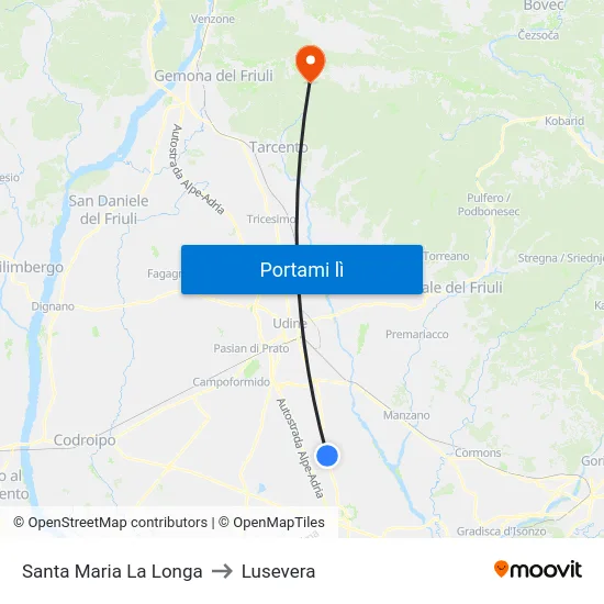 Santa Maria La Longa to Lusevera map