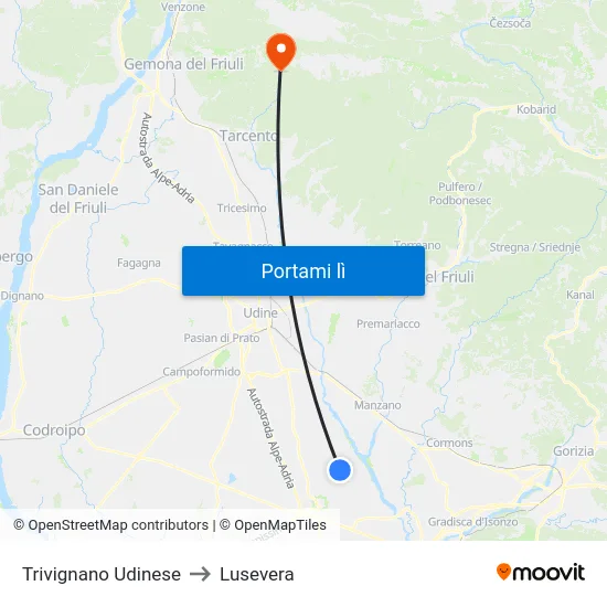 Trivignano Udinese to Lusevera map