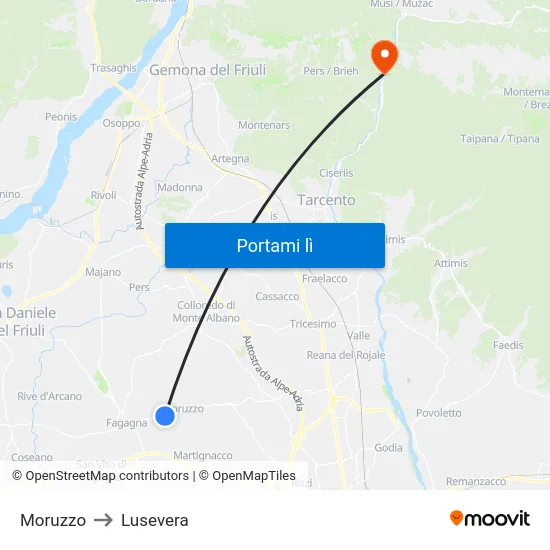 Moruzzo to Lusevera map