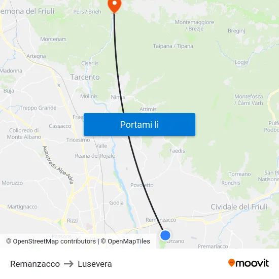 Remanzacco to Lusevera map