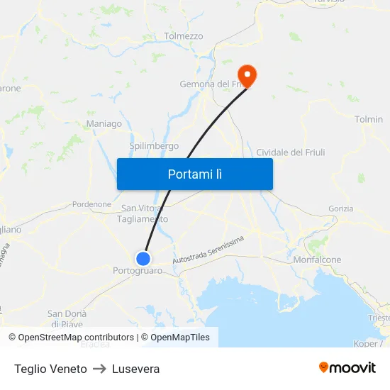 Teglio Veneto to Lusevera map