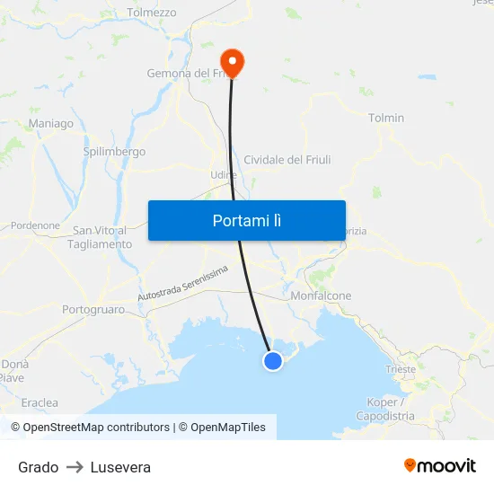 Grado to Lusevera map
