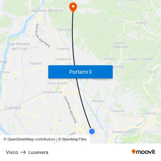 Visco to Lusevera map