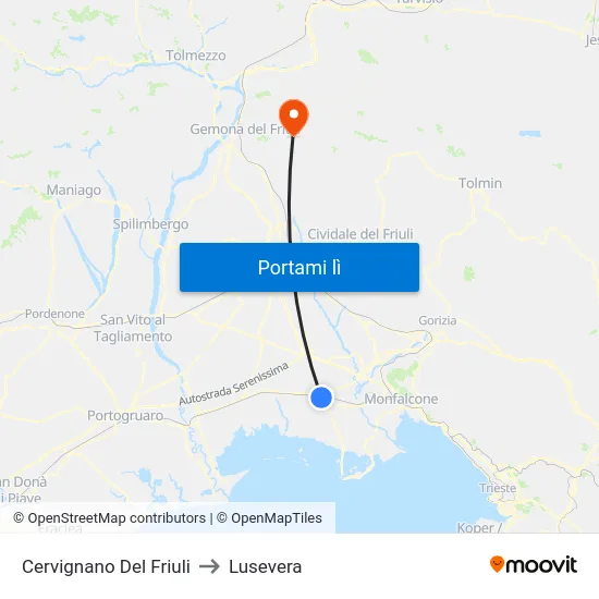 Cervignano Del Friuli to Lusevera map