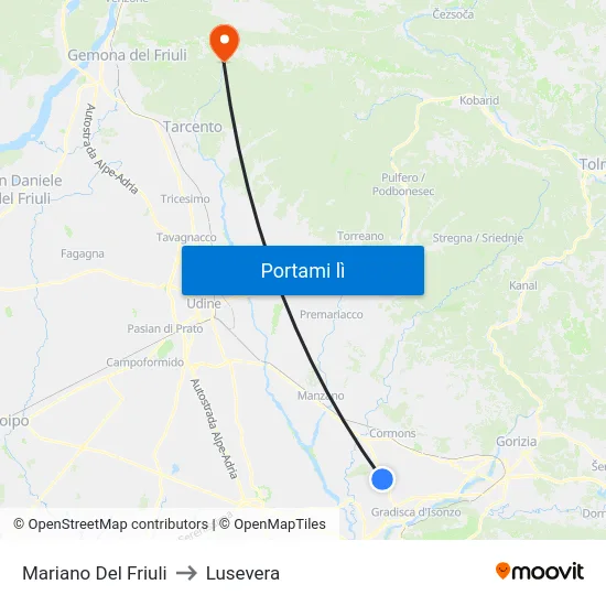 Mariano Del Friuli to Lusevera map