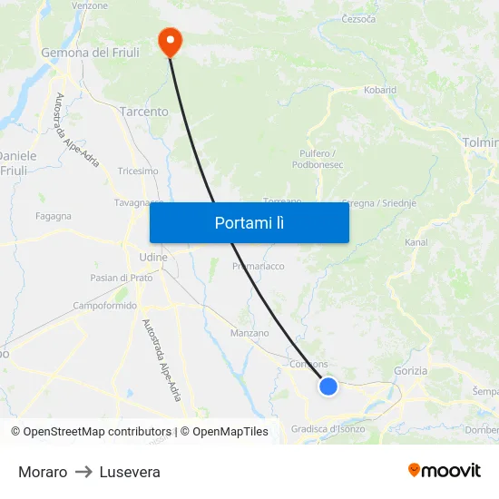 Moraro to Lusevera map