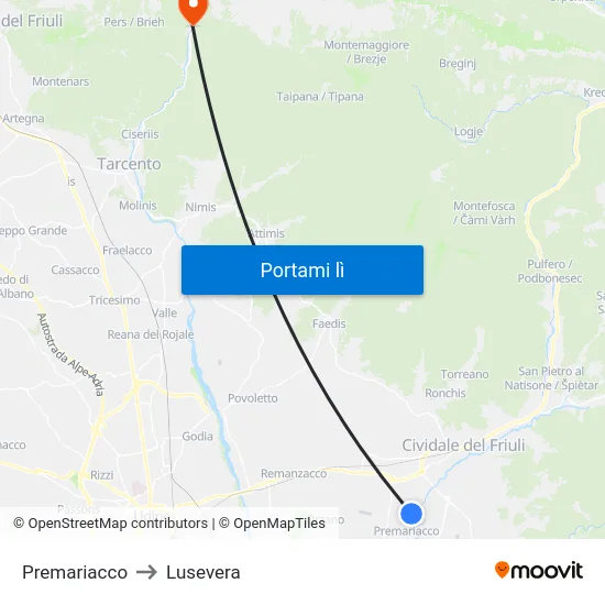 Premariacco to Lusevera map