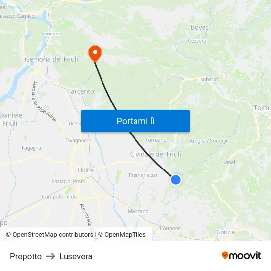 Prepotto to Lusevera map