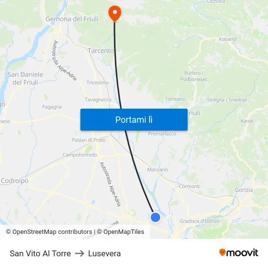 San Vito Al Torre to Lusevera map