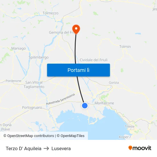 Terzo D' Aquileia to Lusevera map