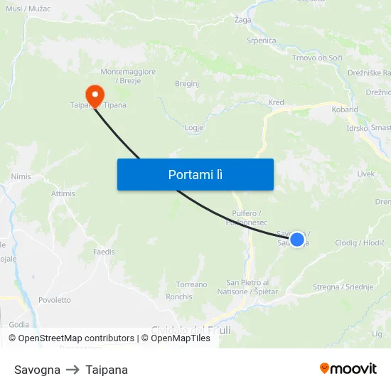 Savogna to Taipana map