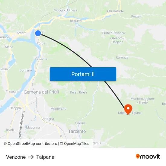 Venzone to Taipana map