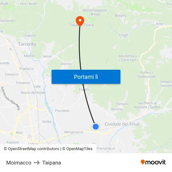 Moimacco to Taipana map