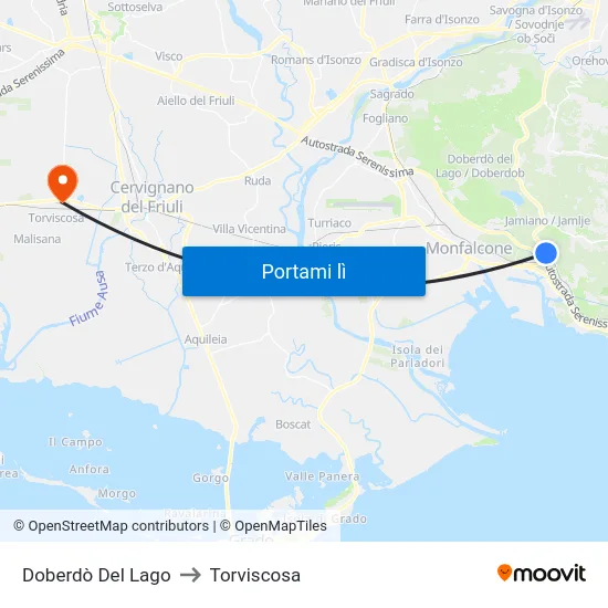 Doberdò Del Lago to Torviscosa map