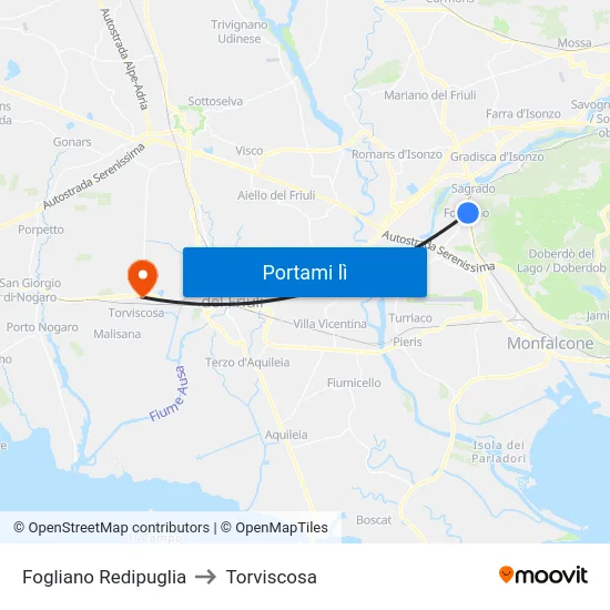 Fogliano Redipuglia to Torviscosa map