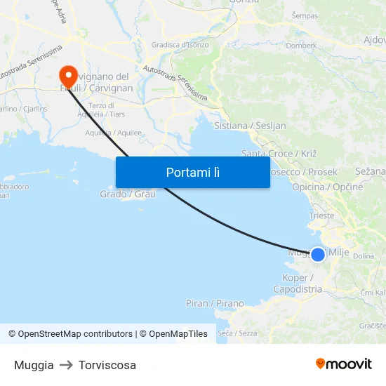 Muggia to Torviscosa map