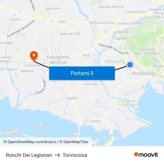 Ronchi Dei Legionari to Torviscosa map